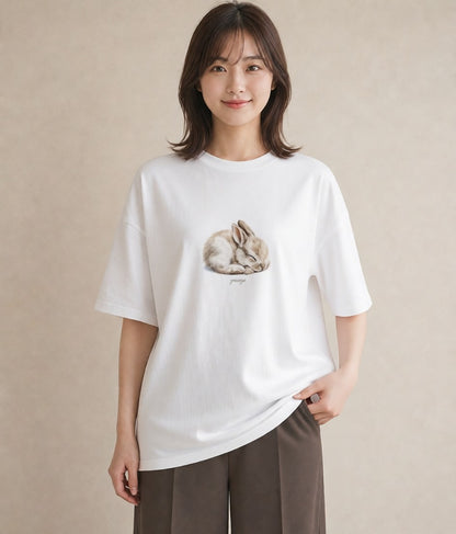 半袖Tシャツ レディース うさぎ ウサギ ラビット ペット 動物 イラスト ポップ 夏コーデ 通学 白T YMAZO
