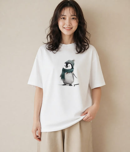 プリントTシャツ レディース コウテイペンギン 動物 アニマル イラスト ユニーク 親子 20代 白T YMAZO