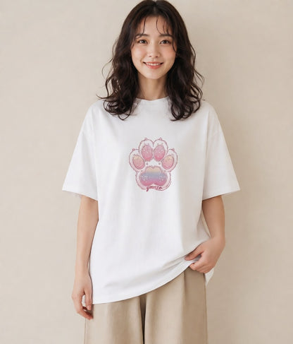 プリントTシャツ レディース 肉球 猫 ねこ イラスト 淡色 姉妹 送別ギフト 白T YMAZO