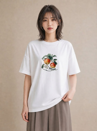 プリントTシャツ レディース もも 食べ物 フード イラスト アート風 母の日 ビーチ 白T YMAZO