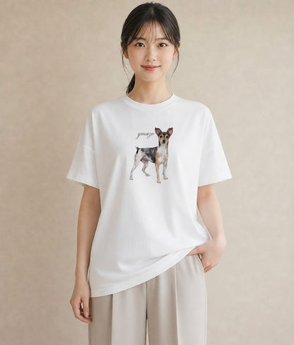 デザインTシャツ レディース ジャックラッセルテリア 犬 いぬ イラスト きれいめ ホワイトデー 春服 白T YMAZO