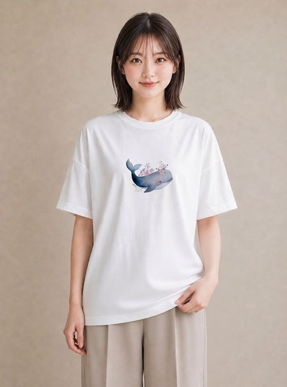 半袖Tシャツ レディース イルカ 海の生き物 海 イラスト 韓国風 夏コーデ 通学 白T YMAZO