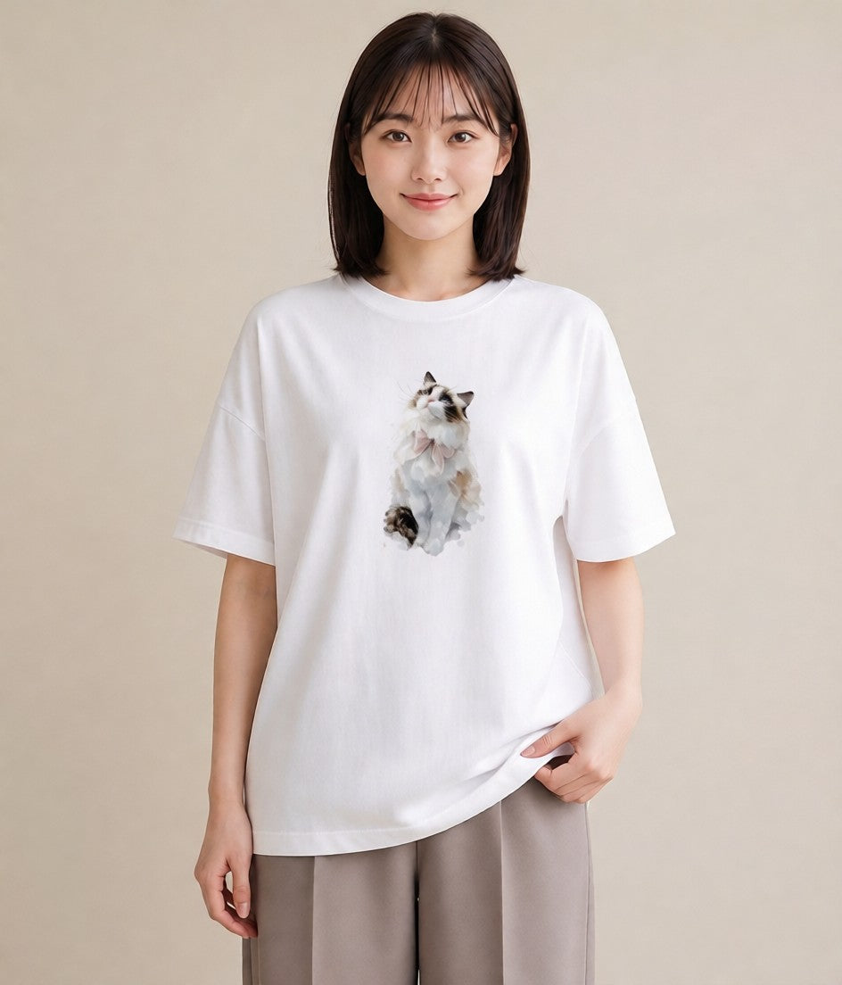 Tシャツ レディース 靴下猫 猫 ねこ イラスト カフェ巡り 女子会 白T YMAZO