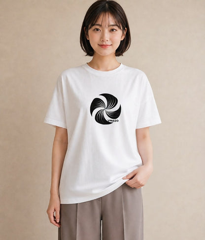 グラフィックTシャツ レディース 扇子 そよ風 ナチュラル アンティーク イラスト カフェコーデ ママ カフェ服 白T YMAZO
