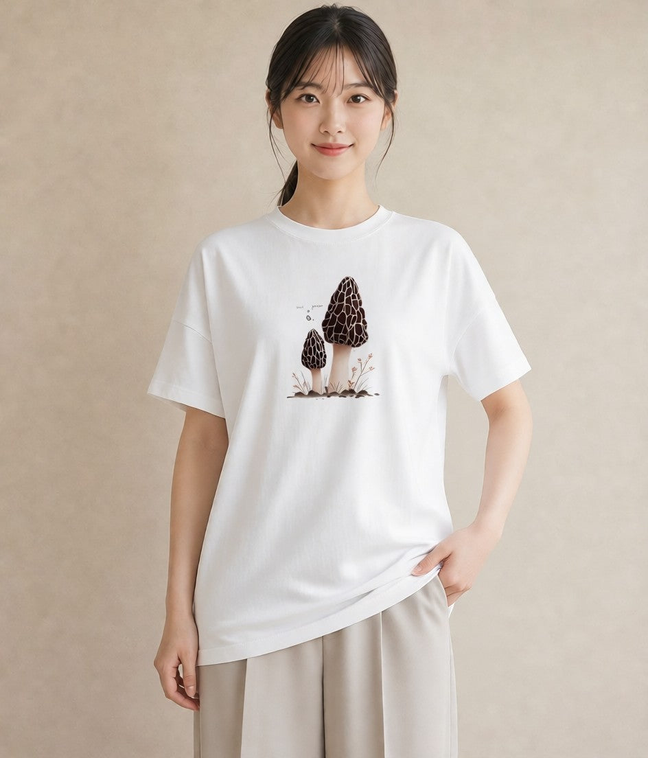 グラフィックTシャツ レディース きのこ 植物 ボタニカル イラスト シック ビーチ デイリーウェア 白T YMAZO