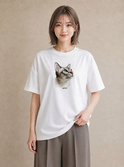 デザインTシャツ レディース 白猫 猫 ねこ イラスト アート風 敬老の日 ホワイトデー 白T YMAZO