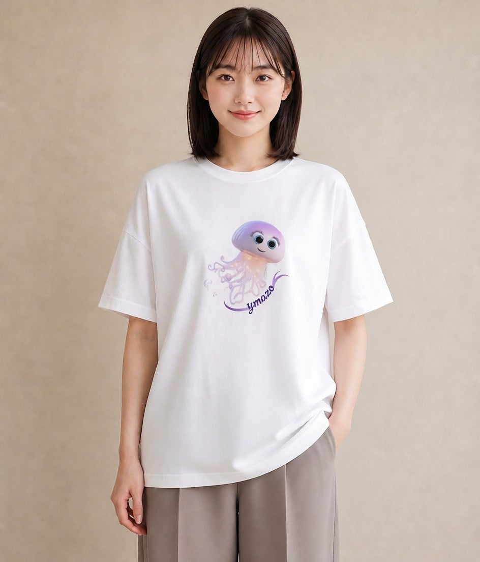 グラフィックTシャツ レディース イカ 海の生き物 海 イラスト ナチュラル 夏コーデ 通学 白T YMAZO