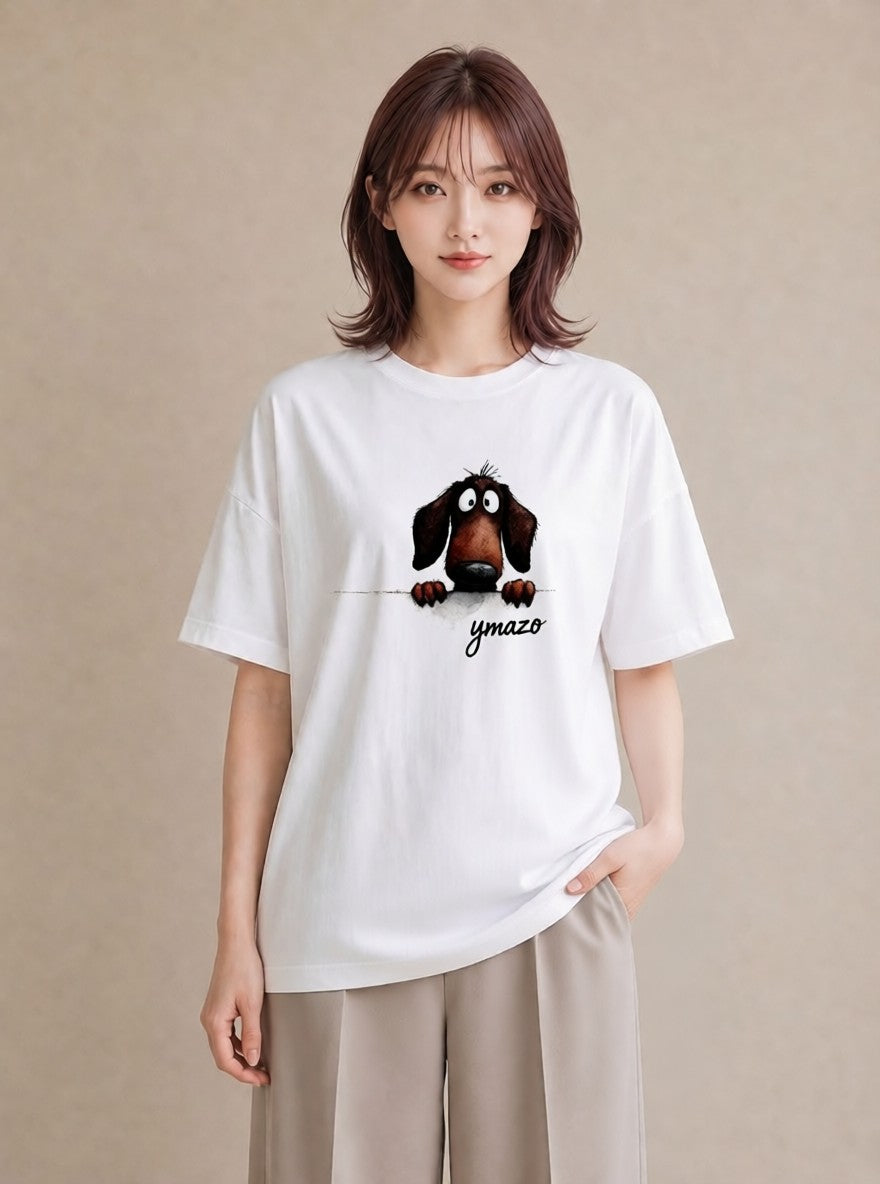 半袖Tシャツ レディース ミニチュアダックスフンド 犬 いぬ イラスト ナチュラル 姉妹 送別ギフト 白T YMAZO