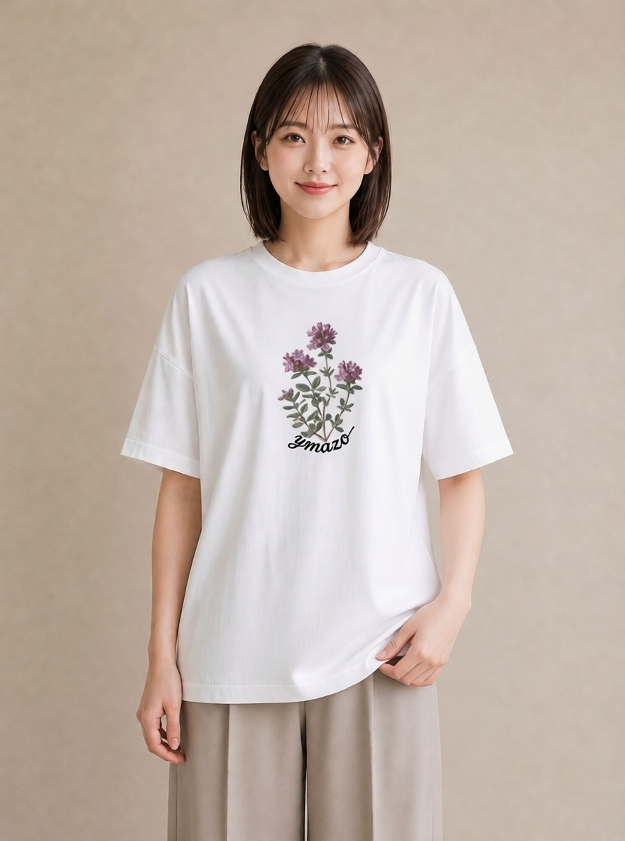 デザインTシャツ レディース クローバー 四つ葉 花 花柄 イラスト 抜け感 お出かけ 普段着 白T