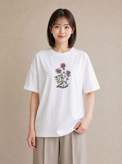 デザインTシャツ レディース クローバー 四つ葉 花 花柄 イラスト 抜け感 お出かけ 普段着 白T