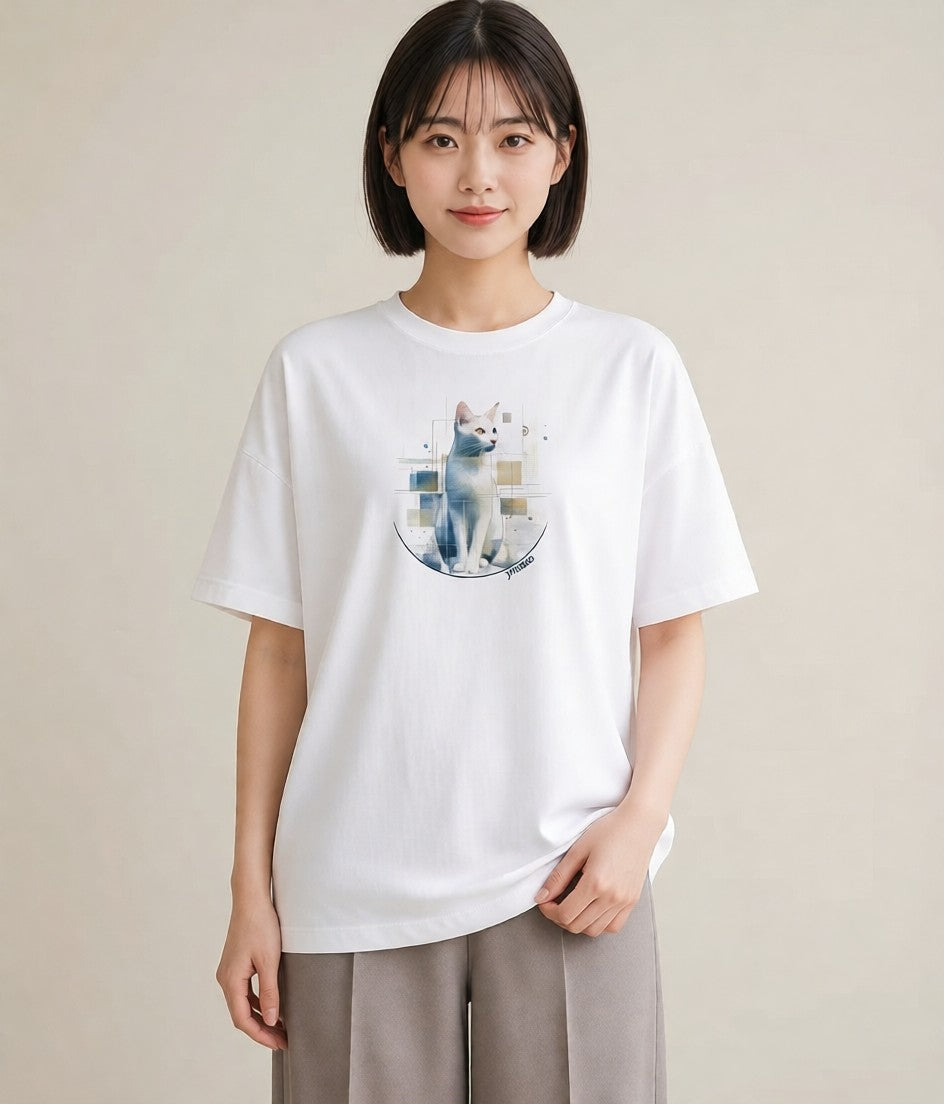 半袖Tシャツ レディース スフィンクス 猫 ねこ イラスト ヴィンテージ風 秋コーデ おしゃれギフト 白T YMAZO