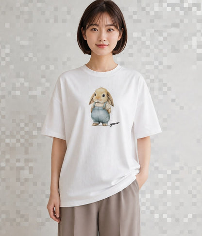 グラフィックTシャツ レディース うさぎ ウサギ ラビット ペット 動物 イラスト レトロ カフェ服 クリスマス 白T YMAZO