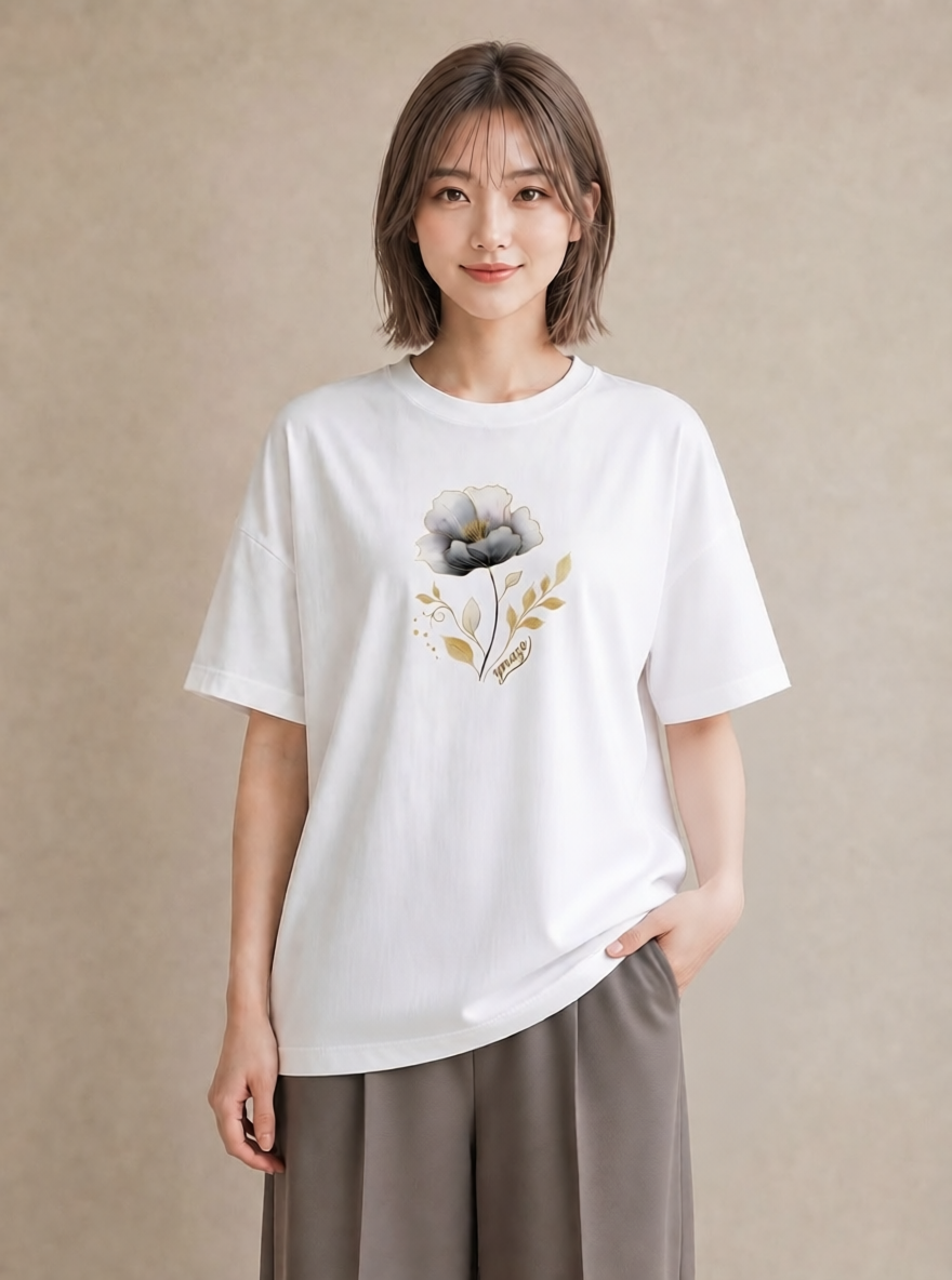 プリントTシャツ レディース あさがお 朝顔 花 花柄 イラスト ラフ レイヤード 友達ギフト 白T YMAZO