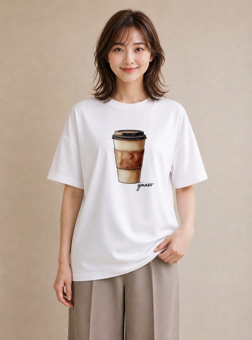 Tシャツ レディース カフェオレ 食べ物 フード イラスト 個性的 通学 誕生日プレゼント 白T YMAZO