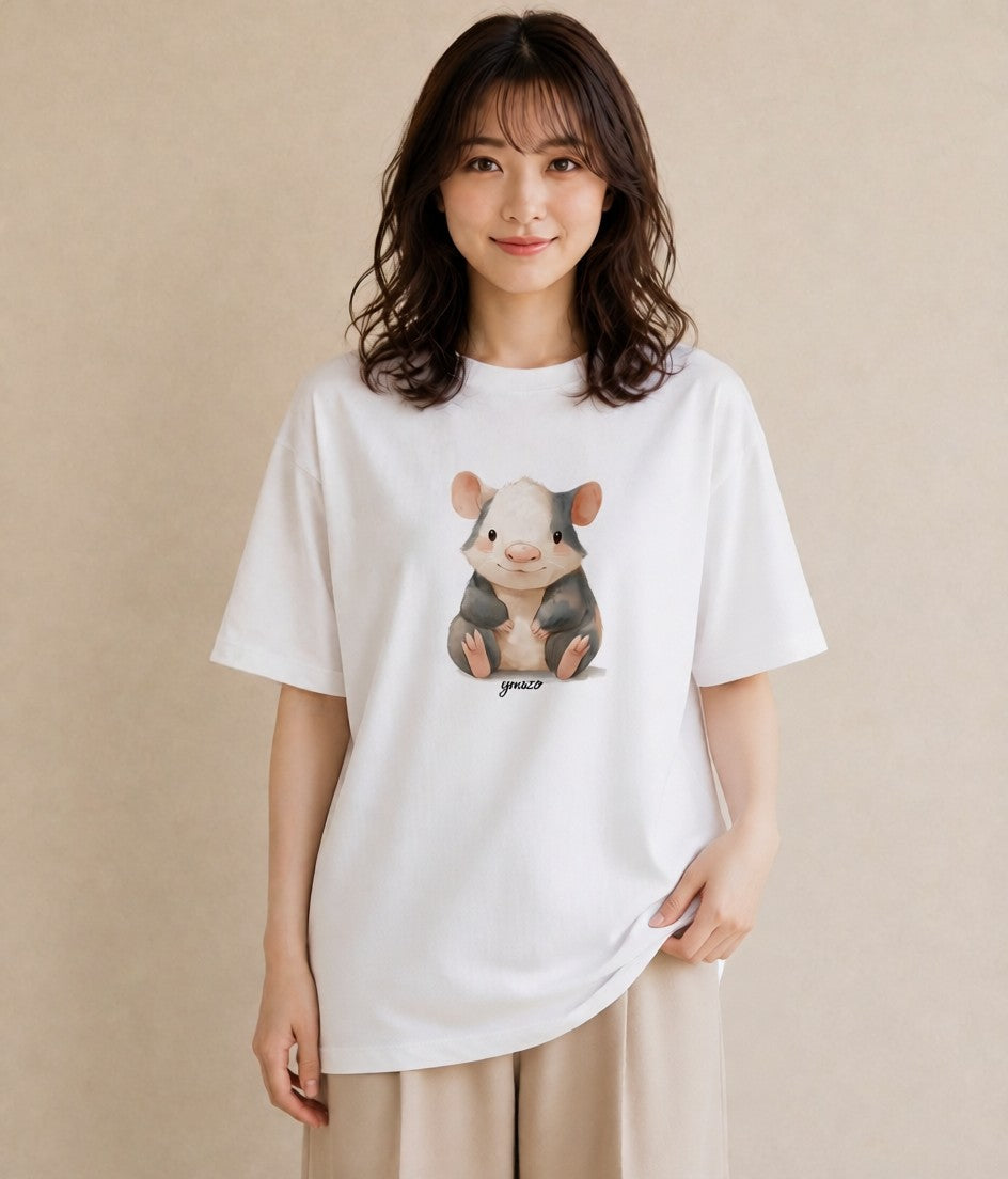 Tシャツ レディース フェレット ペット 動物 イラスト お洒落 通勤 在宅 白T YMAZO