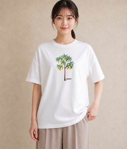 半袖Tシャツ レディース バナナ 食べ物 フード イラスト フェミニン 旅行用 海 白T YMAZO