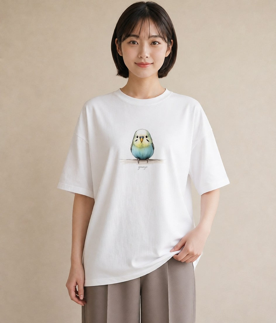 プリントTシャツ レディース ことり ペット 動物 イラスト 韓国風 カフェ服 クリスマス 白T YMAZO