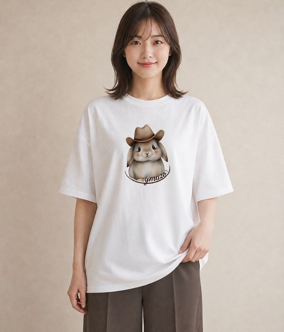 デザインTシャツ レディース ライオンラビット ペット 動物 イラスト ラフ 親子 20代 白T YMAZO