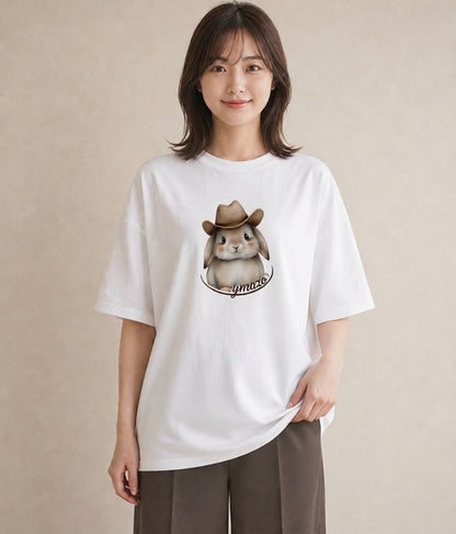 デザインTシャツ レディース ライオンラビット ペット 動物 イラスト ラフ 親子 20代 白T YMAZO