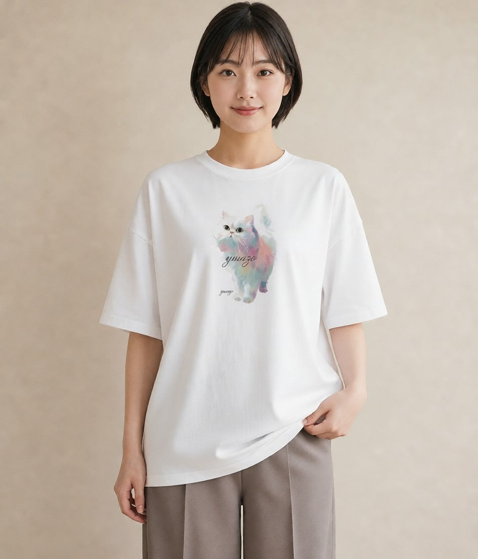 グラフィックTシャツ レディース 猫の手 猫 ねこ イラスト 個性的 ルームウェア ギフト 白T YMAZO