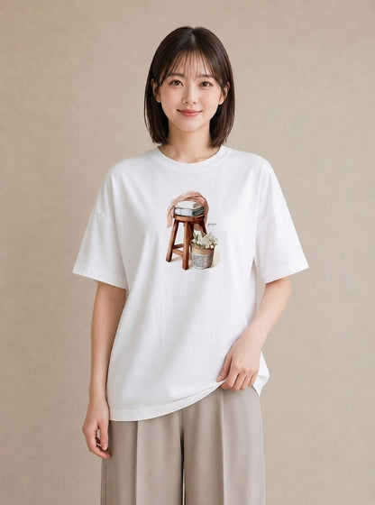 グラフィックTシャツ レディース 洗濯物 風 ナチュラル アンティーク イラスト ボタニカル ルームウェア ギフト 白T YMAZO