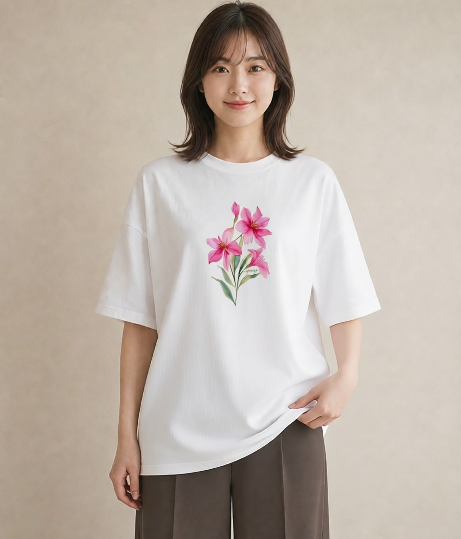 半袖Tシャツ レディース 彼岸花 花 花柄 イラスト こなれ感 週末コーデ 敬老の日 白T