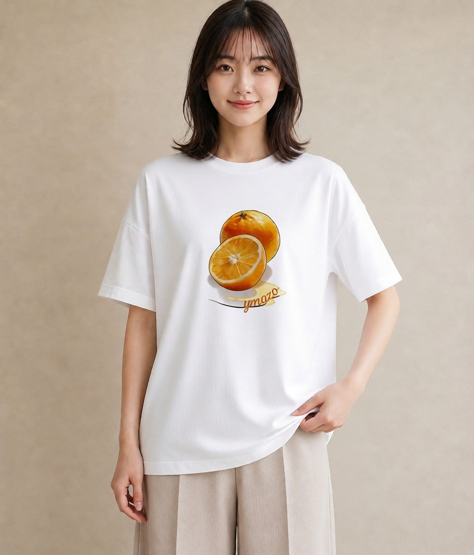 プリントTシャツ レディース みかん 食べ物 フード イラスト 水彩風 カフェ巡り 女子会 白T YMAZO