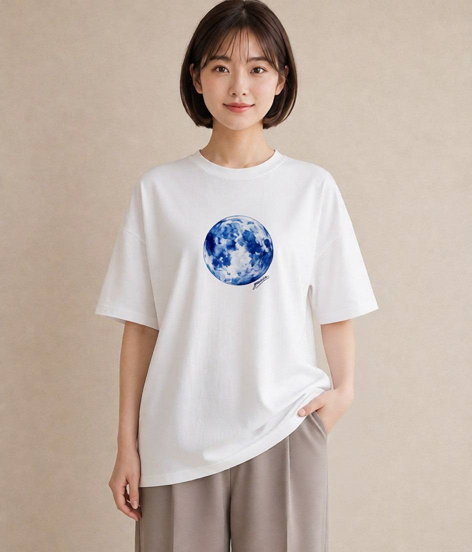 半袖Tシャツ レディース 三日月 星空 宇宙 イラスト カフェコーデ 旅行 母娘コーデ 白T YMAZO