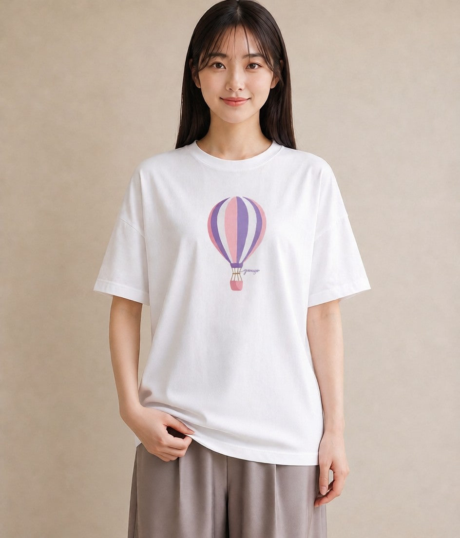 半袖Tシャツ レディース 紙風船 和紙 ナチュラル アンティーク イラスト カジュアル ラフ レイヤード 白T YMAZO