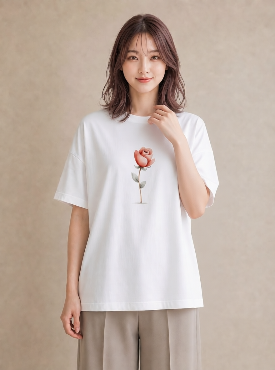 プリントTシャツ レディース バラ 薔薇 ローズ 花 花柄 イラスト ニュアンス 公園 ママ 白T YMAZO