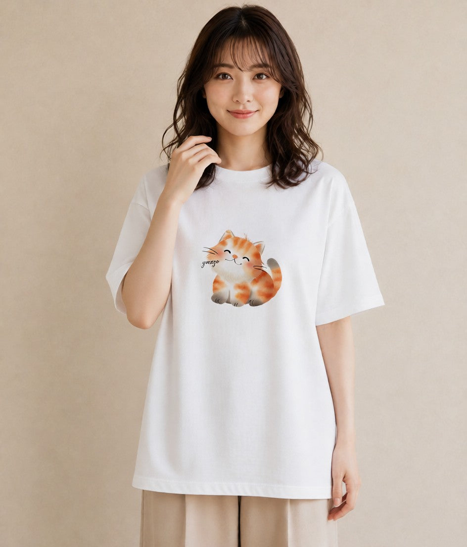 半袖Tシャツ レディース サビ猫 猫 ねこ イラスト ユニーク ギフト 母の日 白T YMAZO