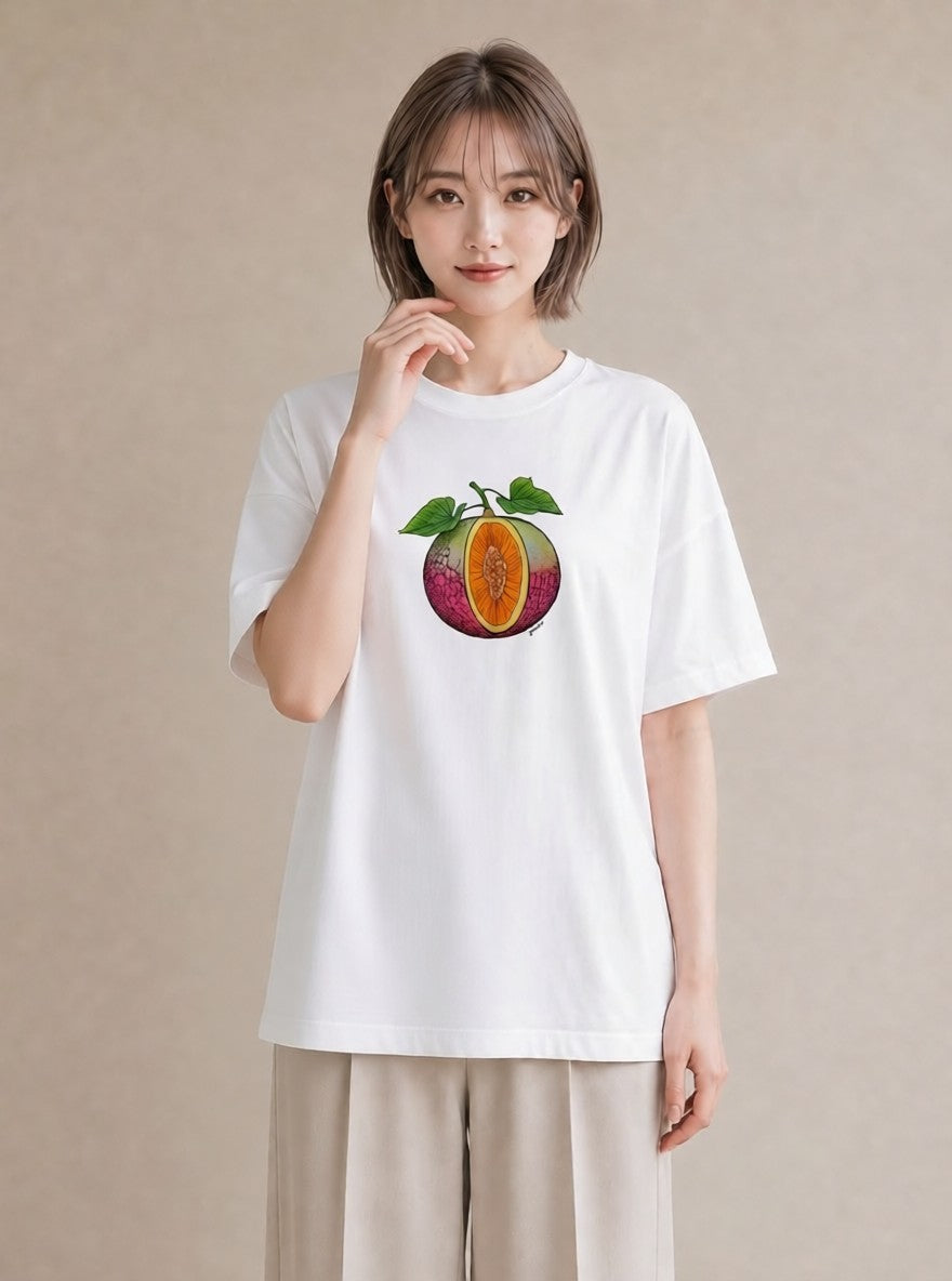 Tシャツ レディース メロン 食べ物 フード イラスト 普段使い 旅行用 海 白T YMAZO