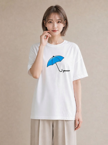 デザインTシャツ レディース 傘 水たまり 雨 ナチュラル アンティーク イラスト きれいめ 社会人 女性 白T YMAZO