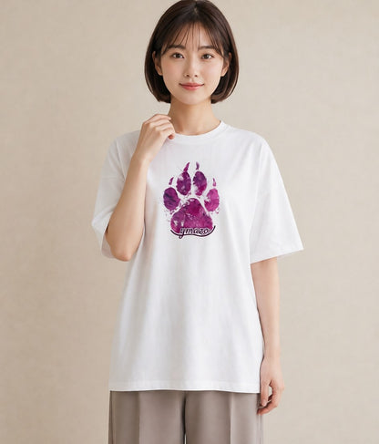 Tシャツ レディース 猫の手 猫 ねこ イラスト 抜け感 女子会 お揃い 白T YMAZO