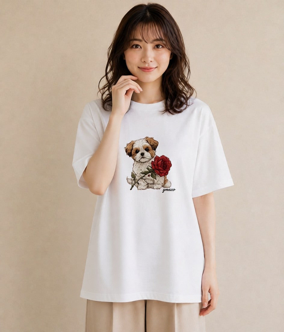 デザインTシャツ レディース ペキニーズ 犬 いぬ イラスト 抜け感 カフェ巡り 女子会 白T YMAZO