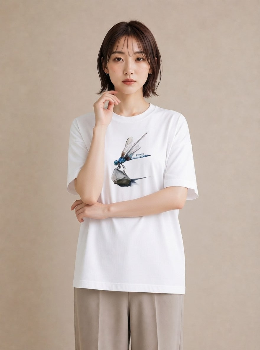 デザインTシャツ レディース とんぼ 昆虫 虫 イラスト 水彩風 女性向けギフト 散歩 白T YMAZO