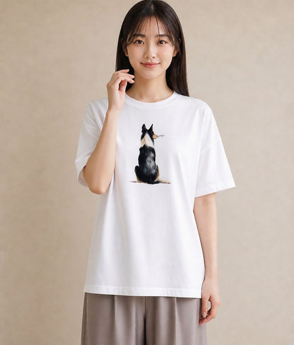 デザインTシャツ レディース ボーダーコリー 犬 いぬ イラスト シンプル 部屋着 女性向けギフト 白T YMAZO