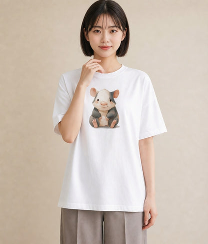 半袖Tシャツ レディース ゴールデンハムスター ペット 動物 イラスト レトロ ルームウェア ギフト 白T YMAZO