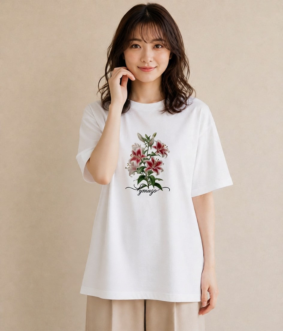 グラフィックTシャツ レディース ゆり 百合 花 花柄 イラスト ゆるかわ 旅行 母娘コーデ 白T