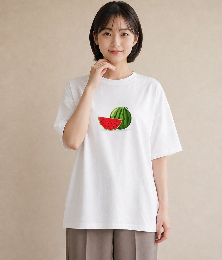 グラフィックTシャツ レディース メロン 食べ物 フード イラスト カジュアル 送別ギフト 通勤 白T YMAZO