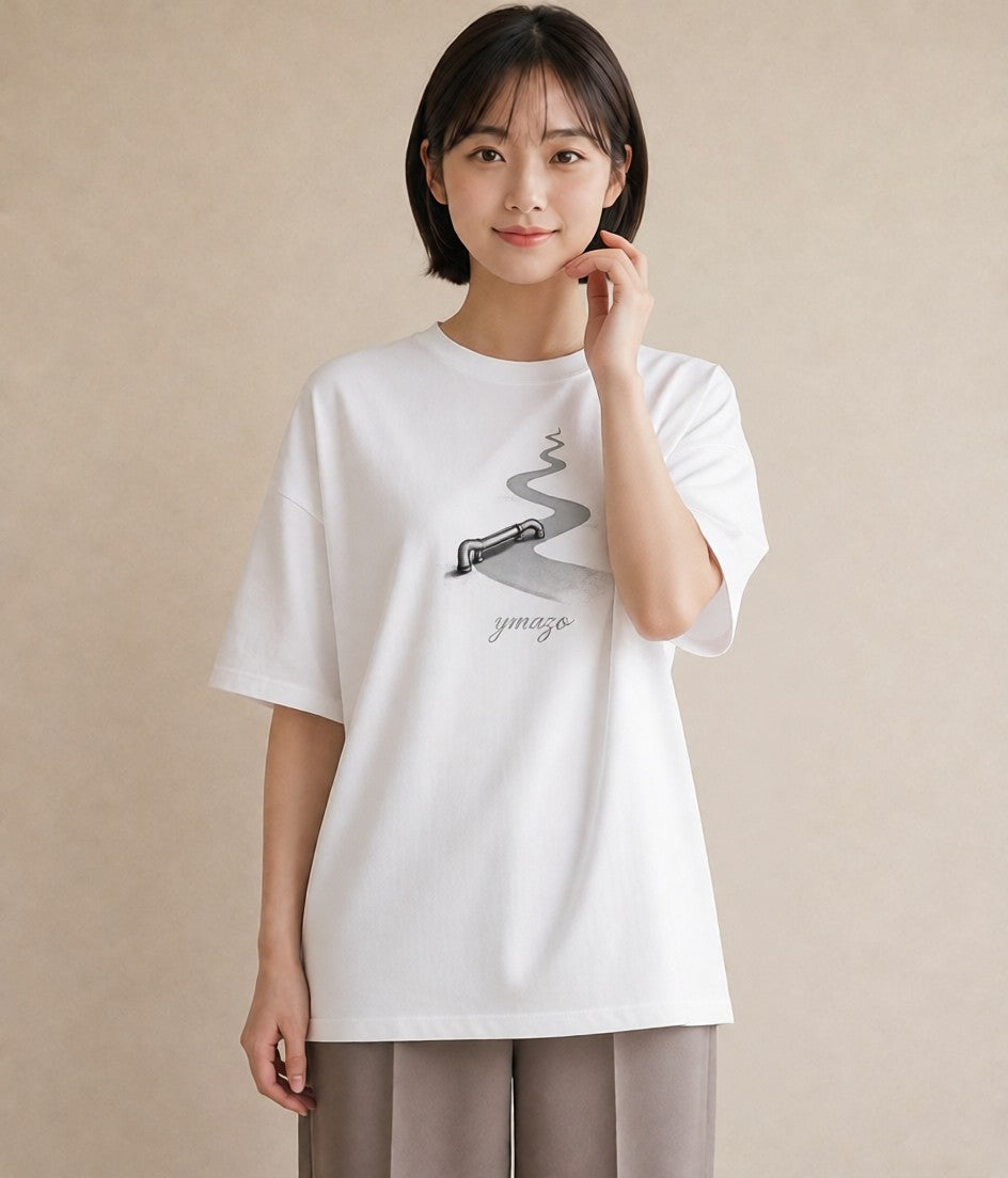 半袖Tシャツ レディース 雨上がりの小道 雨上がり 小道 ナチュラル アンティーク イラスト 旅行用 海 白T YMAZO
