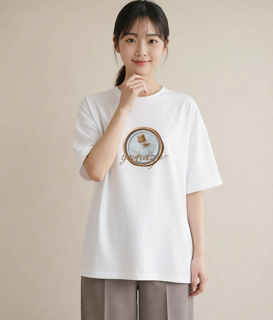 プリントTシャツ レディース 封蝋 手紙 アンティーク ナチュラル イラスト 韓国風 綿100 デート 白T YMAZO