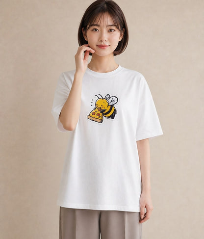 プリントTシャツ レディース みつばち 昆虫 虫 イラスト 水彩風 ホワイトデー 春服 白T YMAZO