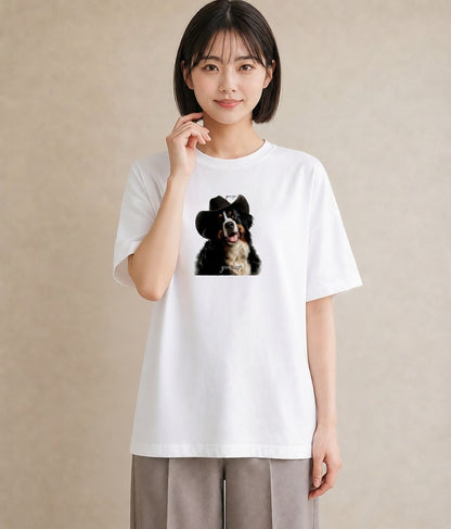Tシャツ レディース バーニーズマウンテンドッグ 犬 いぬ イラスト ガーリー ラフ レイヤード 白T YMAZO