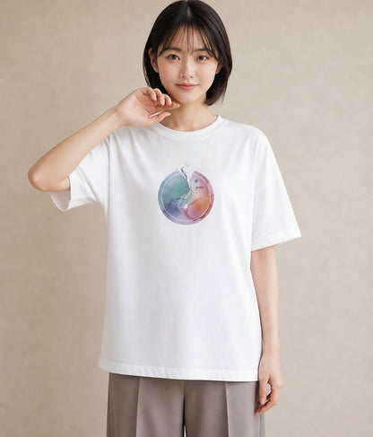 グラフィックTシャツ レディース 獅子座 星空 宇宙 イラスト 水彩風 ミセス 春コーデ 白T YMAZO