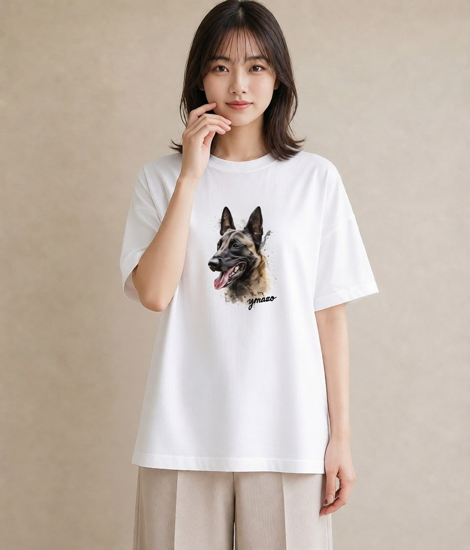 デザインTシャツ レディース ジャーマンシェパード 犬 いぬ イラスト お洒落 ペアコーデ 秋コーデ 白T YMAZO