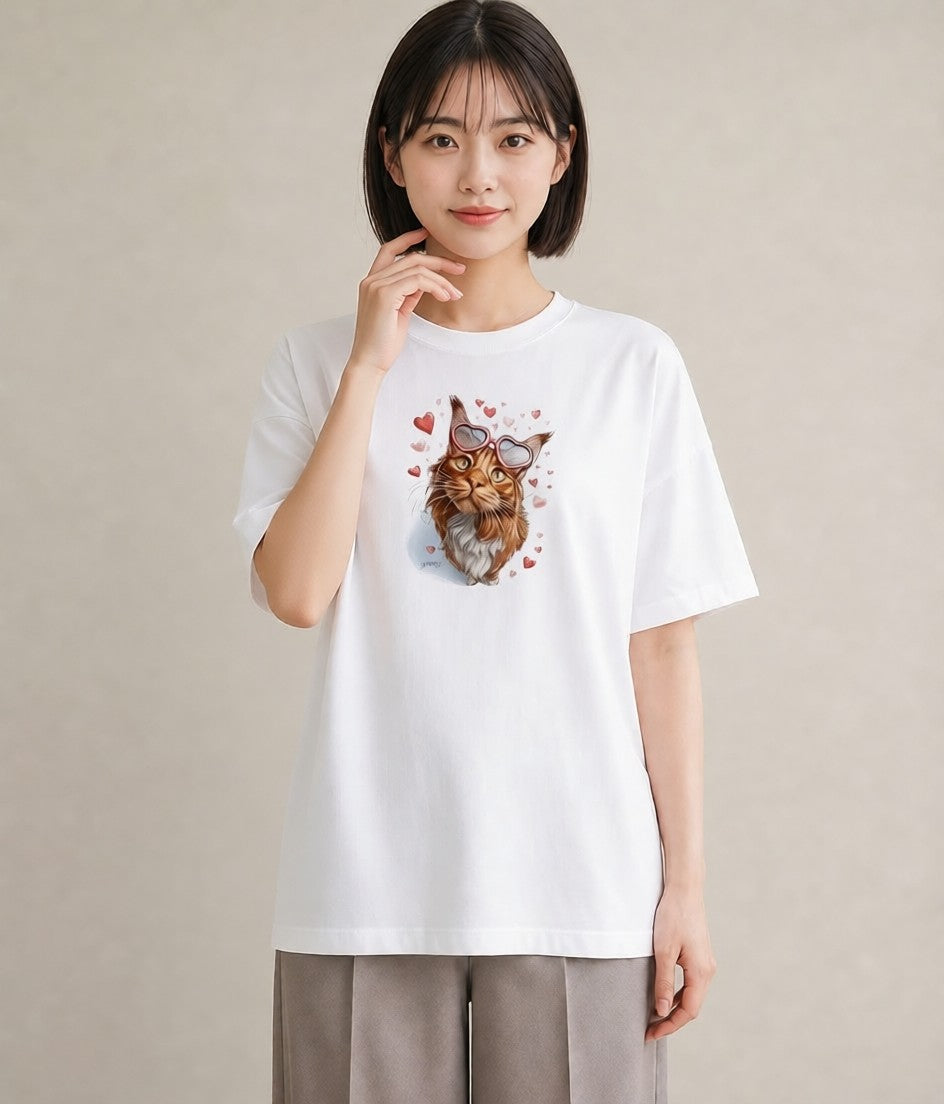 半袖Tシャツ レディース ソマリ 猫 ねこ イラスト ミニマル 綿100 デート 白T YMAZO