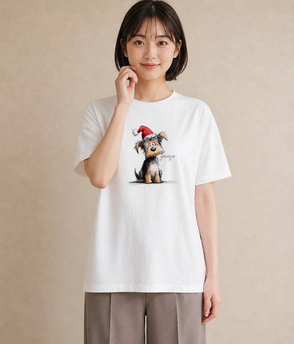 Tシャツ レディース ヨークシャーテリア 犬 いぬ イラスト ラフカジュアル ミセス 春コーデ 白T YMAZO