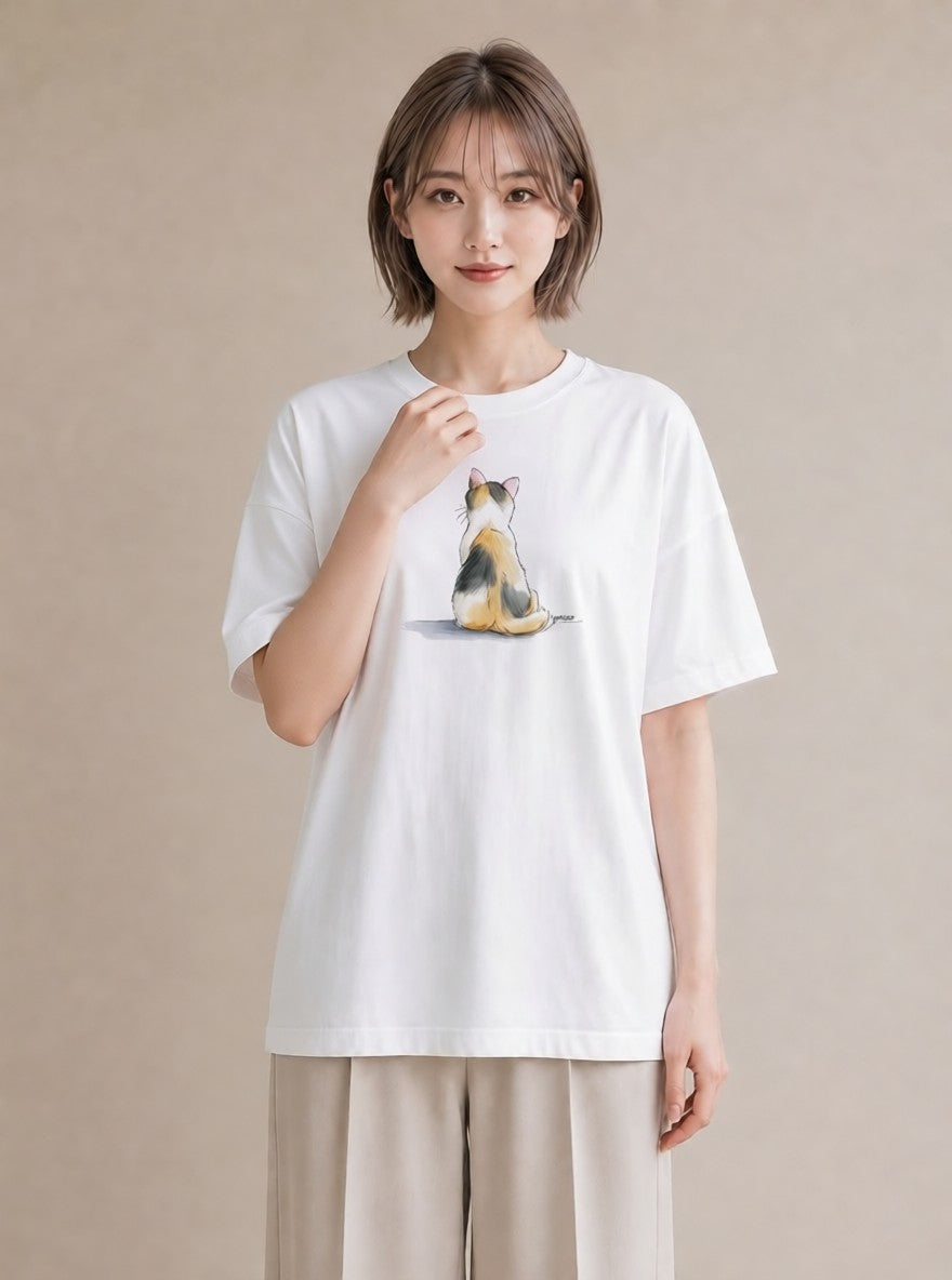 グラフィックTシャツ レディース 白猫 猫 ねこ イラスト お洒落 通勤 在宅 白T YMAZO