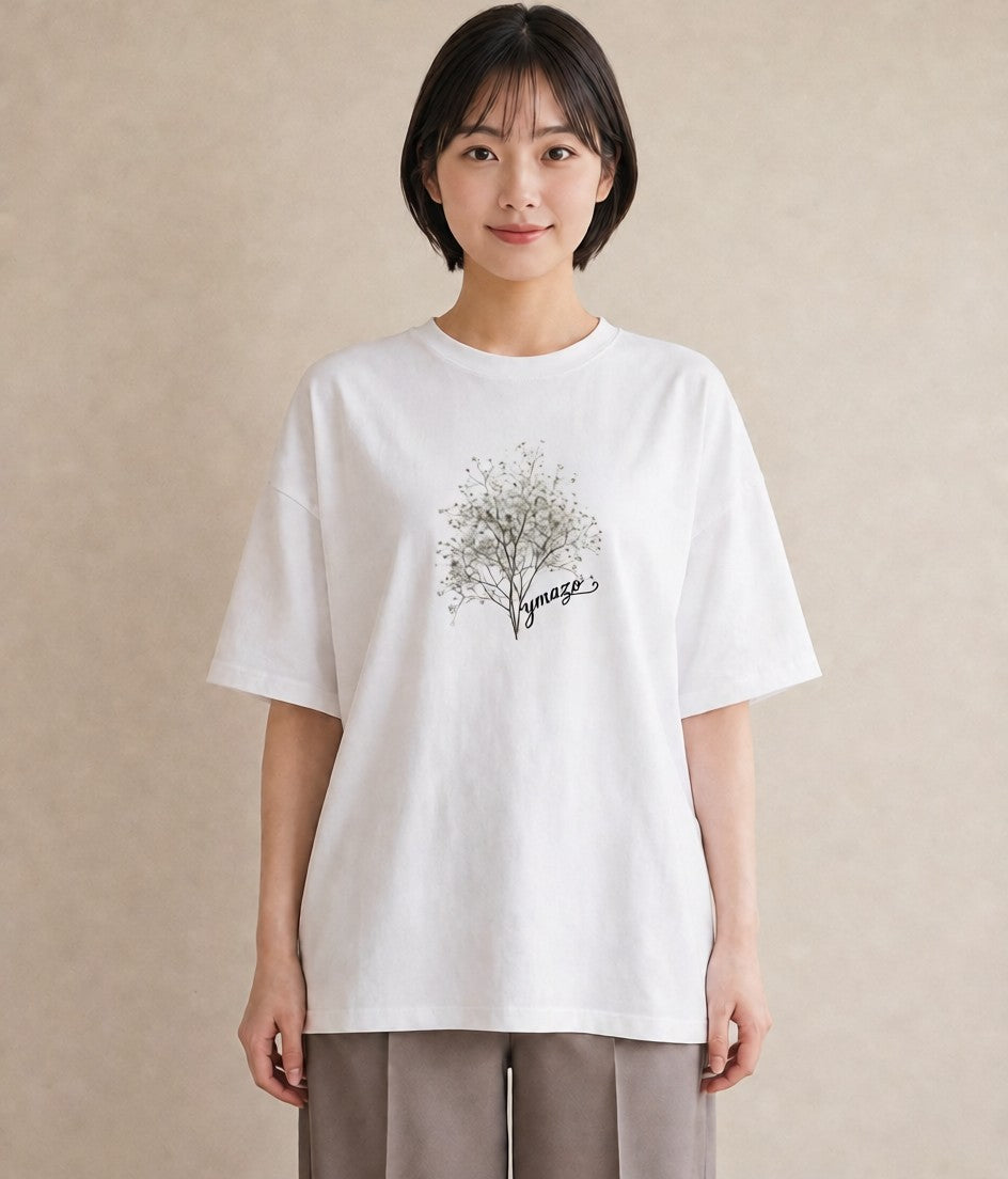 半袖Tシャツ レディース カスミソウ かすみ草 花 花柄 イラスト ニュアンス 旅行用 海 白T YMAZO